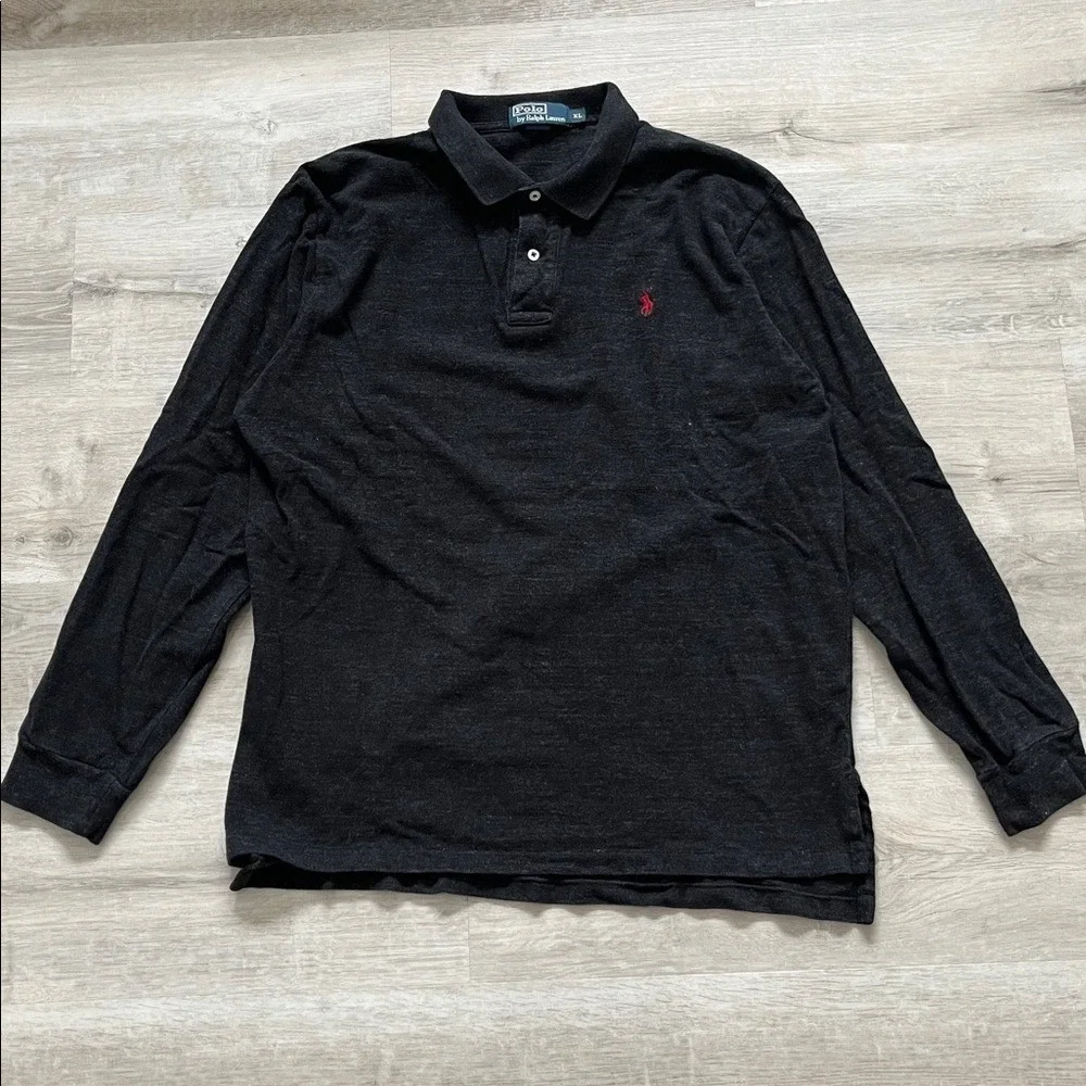 Polo Ralph Lauren Polo Shirt Mens XL Dark Gray Black Long Sleeve Top Pony Preppy